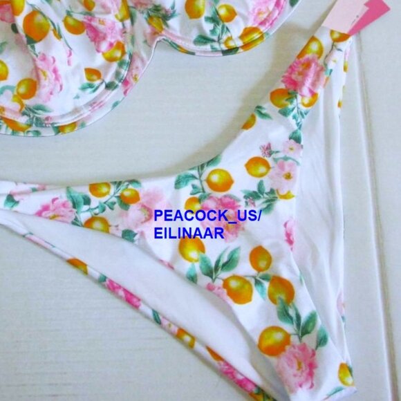 Victoria Secret Swim Brazilian Bikini Bottom  LARGE White Floral Lemons nwt - Picture 2 of 6